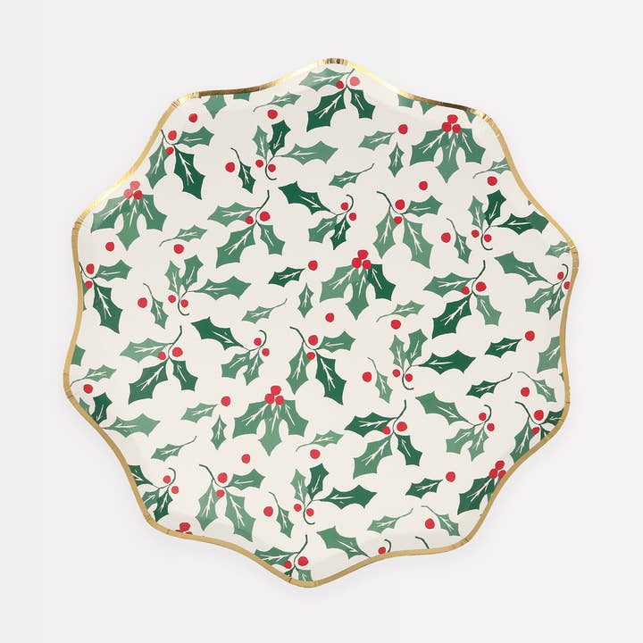 Holly Pattern Side Plates for wholesale by Meri Meri