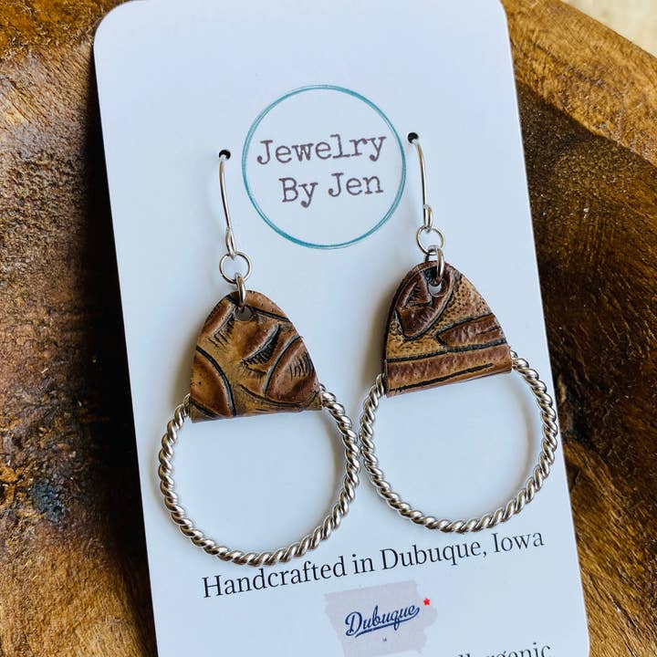 Jewelry By Jen - Wholesale Dangle Earrings - Twisted Hoop Earrings: Tooled Brown1