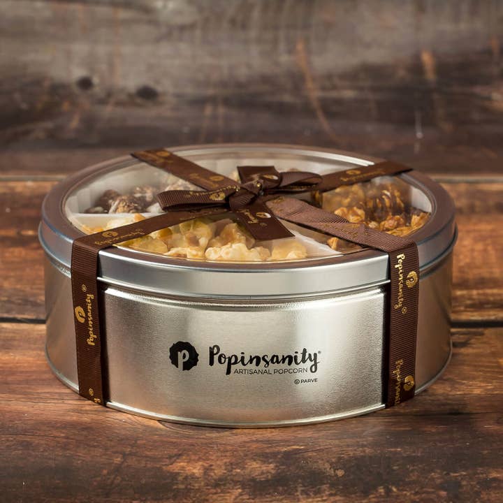 Popinsanity Popcorn & Confections - Wholesale Popcorn - Gourmet Popcorn geschenkblik met 3 smaken 🎁 Elegant luxe cadeau2