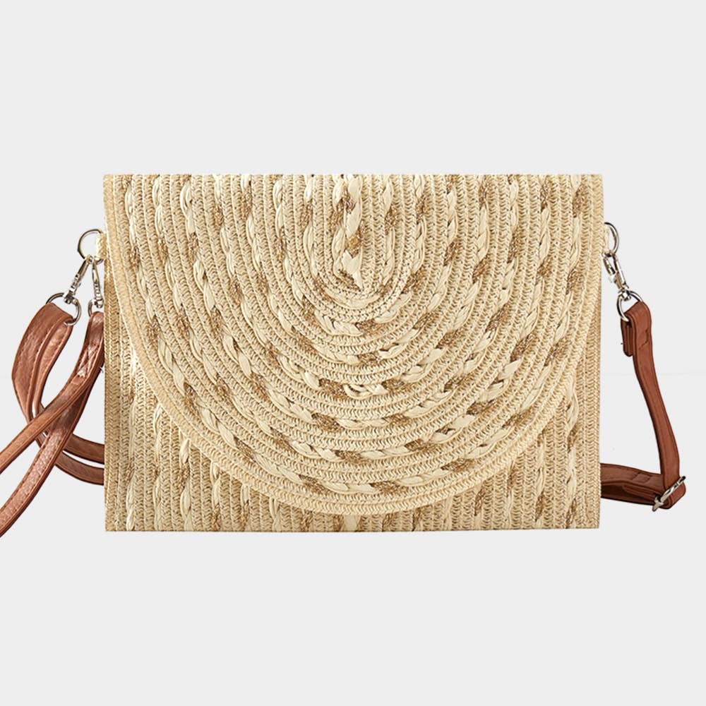 Sensibling Corp. - Wholesale Clutch Bag - Women's - Gold Threads Mixed Straw Clutch Bag / Crossbody Bag
0