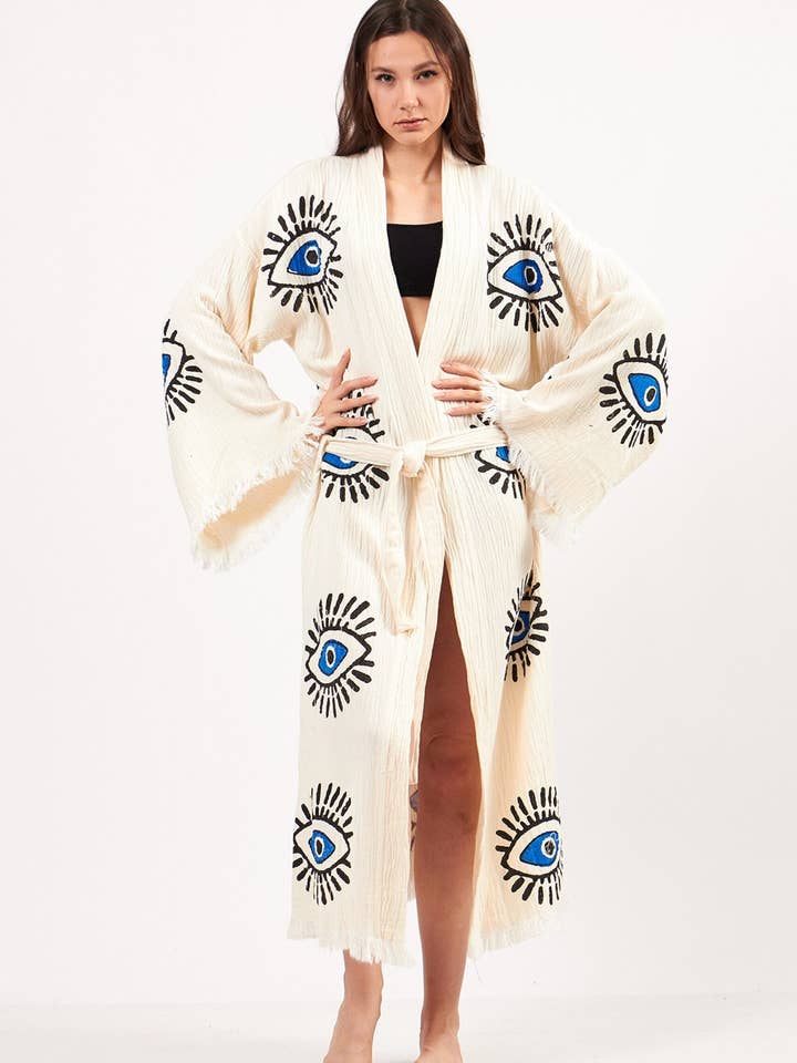 Umays Boho - Wholesale Kimono - Women's - Evil Eye Robe, Cotton Kimono, Handmade Kimono for Women1