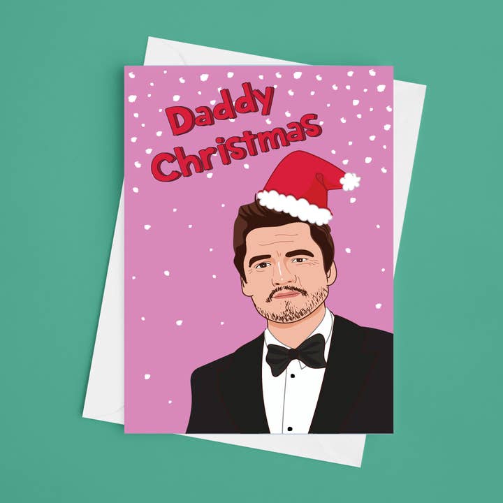 Daddy Christmas Pedro Pascal 5x7 julekort for engroshandel hos Laura Lonsdale