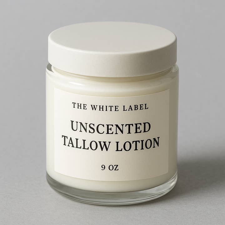 The White Label Unscented Tallow Lotion (9oz) for wholesale by May's Naturals