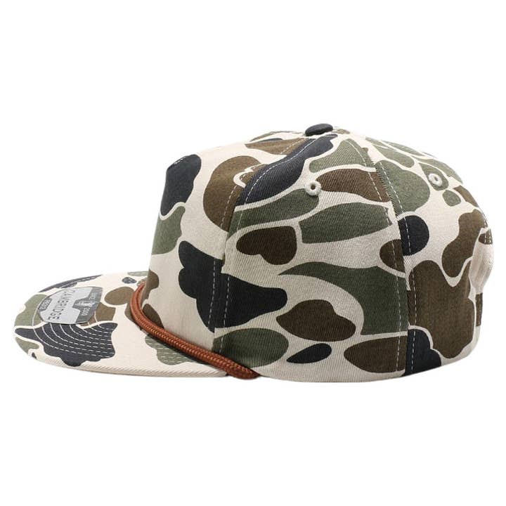 DOBBI - Wholesale Flat Brim Cap - Unisex - Old School Camo Unstructured Rope