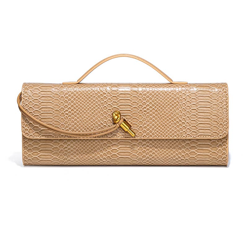 PEACH ACCESSORIES – Bolsa - Mulher por atacado – Clutch trançado com fecho dourado e estampa de cobra B18935