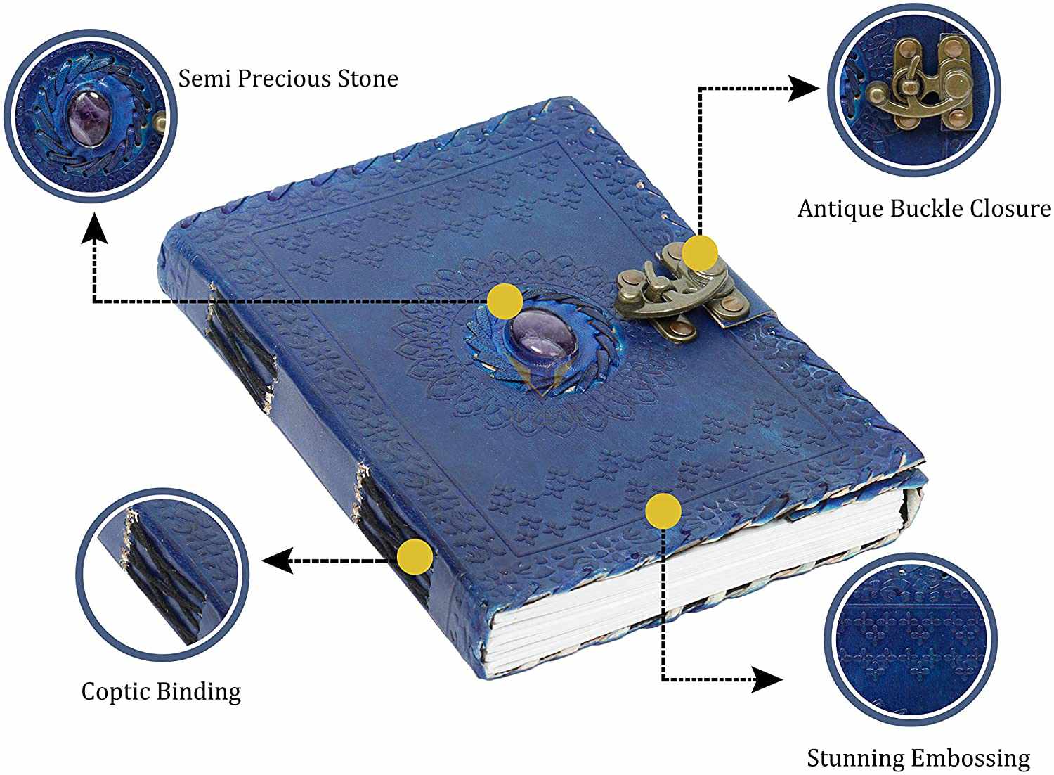 Tuzech Leather - Wholesale Journal/Diary - TUZECH Handmade Office Home Daily Use, Poem Writing Beautiful Pure Leather Luck Stone Bound Journal/Diary with C-Lock for Men and Women 8 Inches19