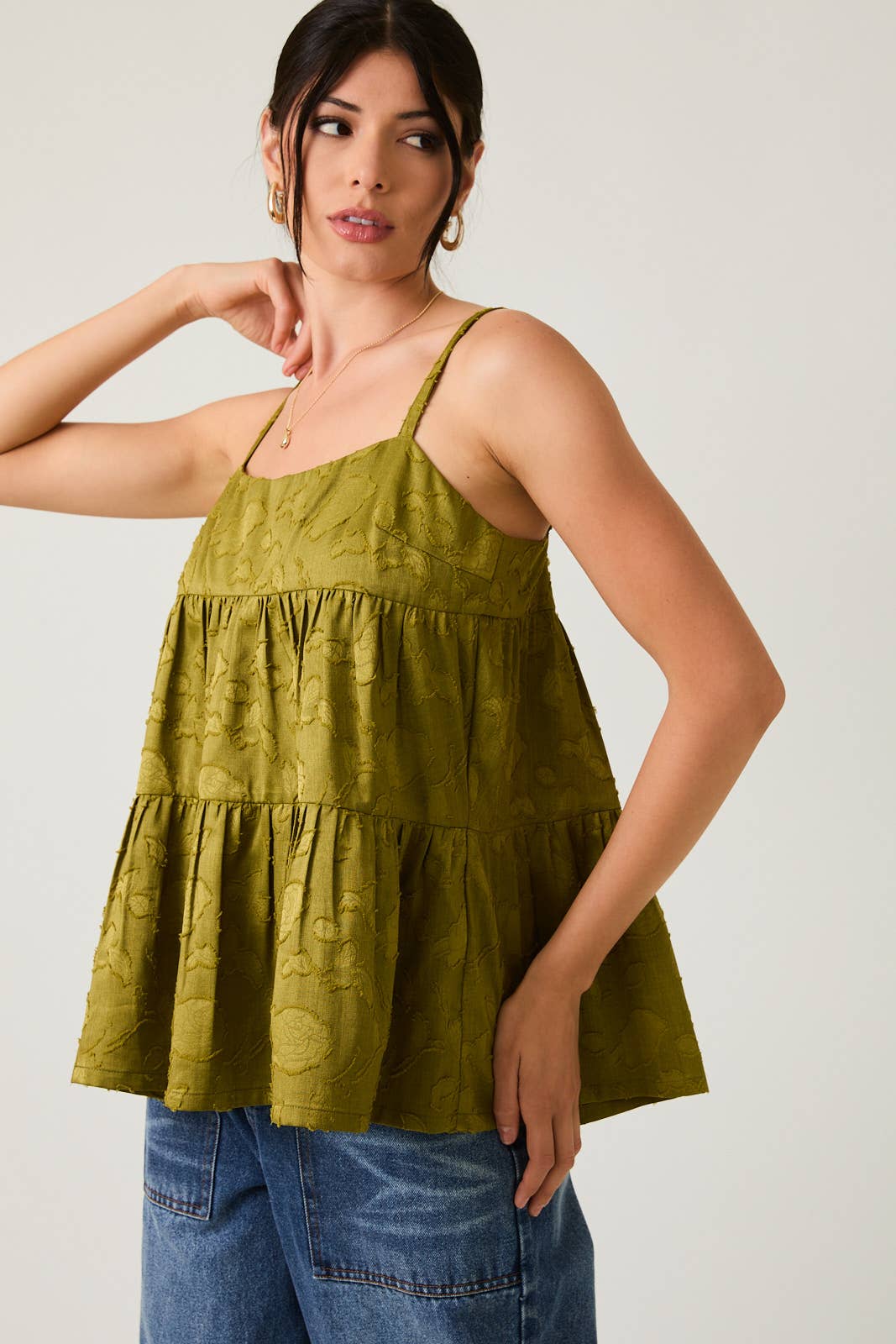 Sunday Edition - Wholesale Blouse - Women's - SLEEVELESS TIERED JACQUARD WOVEN TOP1