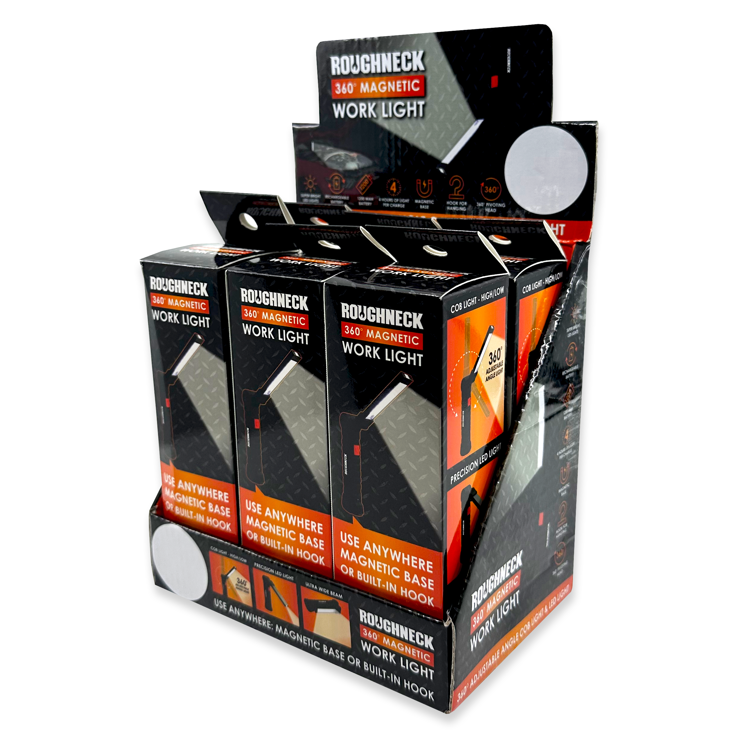 Novelty Brands - Wholesale Flashlight - Rechargeable LED Work Flashlight HD Magnetic Base- 6/Display0