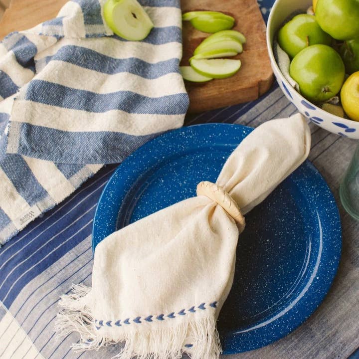 kd weave - Wholesale Dinner & Cloth Napkin - Chambray Braid Detail NapkinBlack Braid Detail Napkin | Hand Woven Cotton | Set of 2