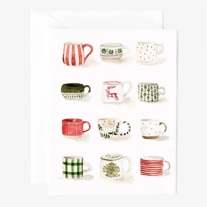 Cartes de vœux avec illustrations de mugs de Noël pour la vente par emily lex studio