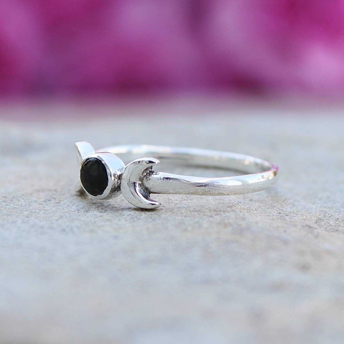 Moonrise Jewelry - Wholesale Single Stone/Solitaire Ring - Sterling Silver Moon with Black Agate Single Stone Ring4