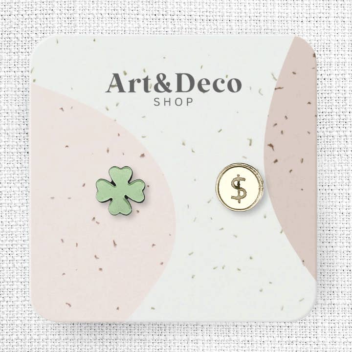 Mini gröna klöver- och myntstiftörhängen för wholesale av Art and Deco Shop