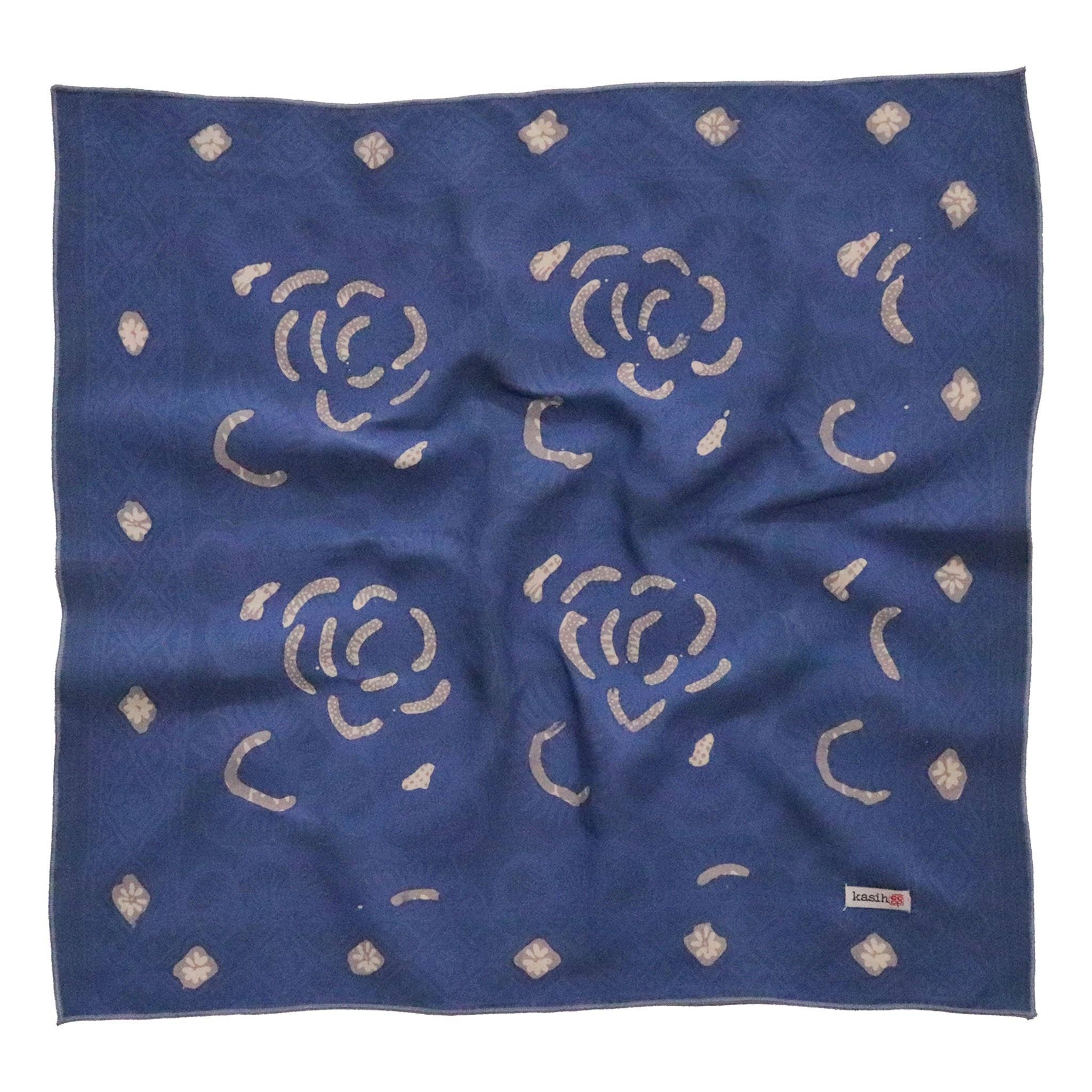 Kasih Co-op - Wholesale Bandana - Unisex - Hand Dyed Batik Bandana, 100% Soft Cotton, Blue Rose, Dark Blue, 18.5"1