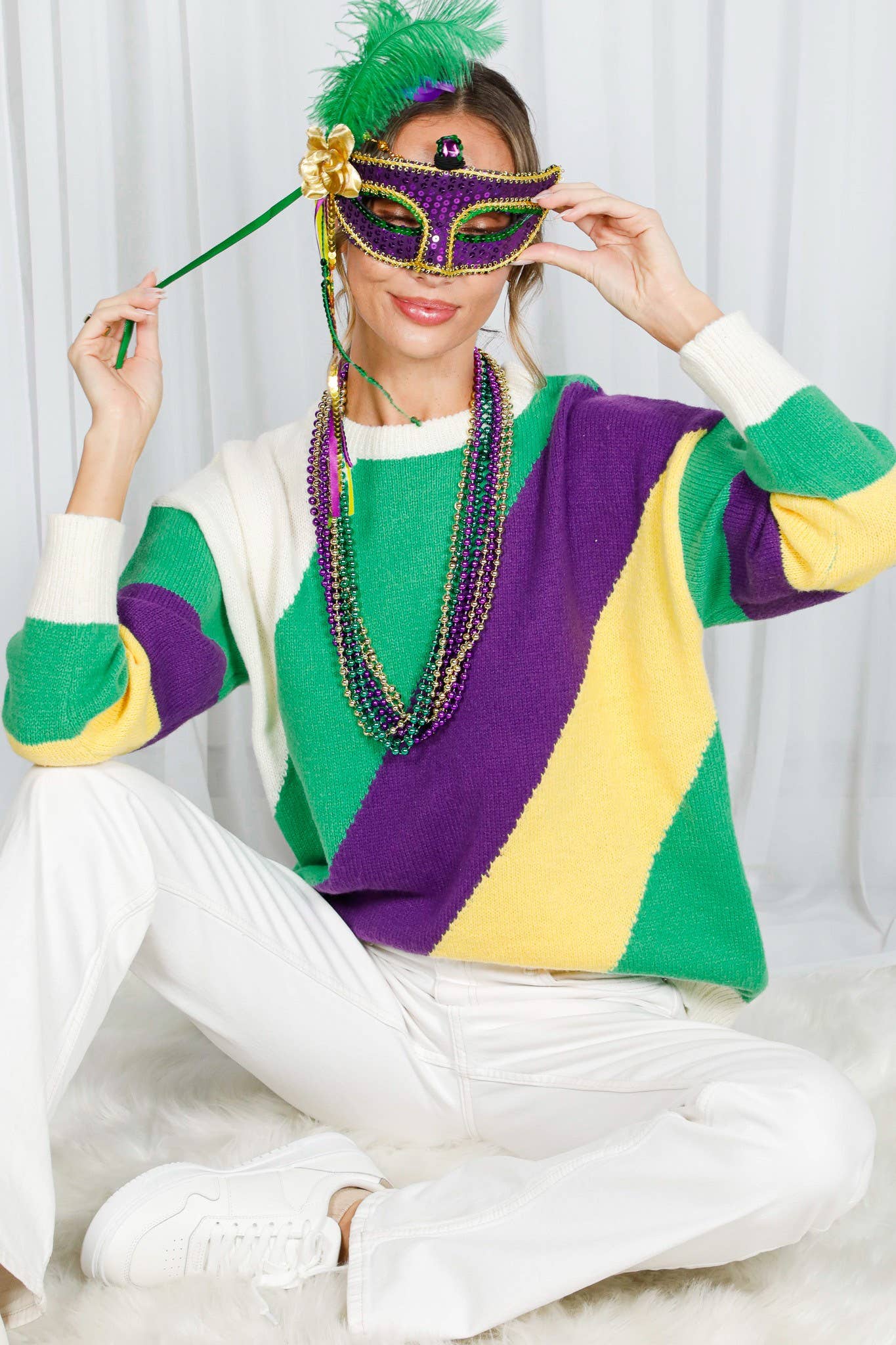 Multi Camisola de malha Mardi Gras Color Block VT60708A para venda a revendedores na Faire13