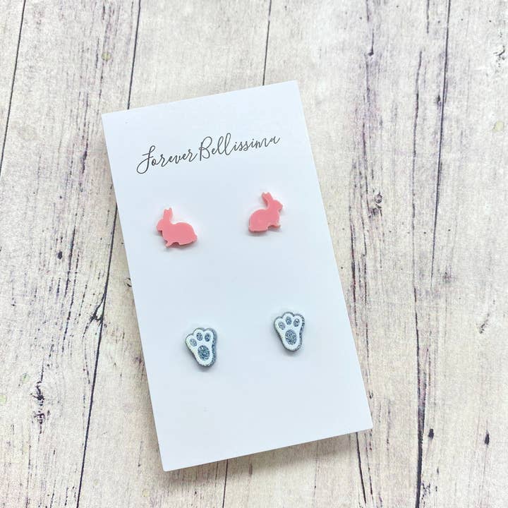 Easter Stud Örhängen | Påskörhängen | Bunny Stud Örhängen | Bunny Footprint Örhängen | Rosa kaninörhängen | Flickor örhängen för wholesale av Forever Bellissima