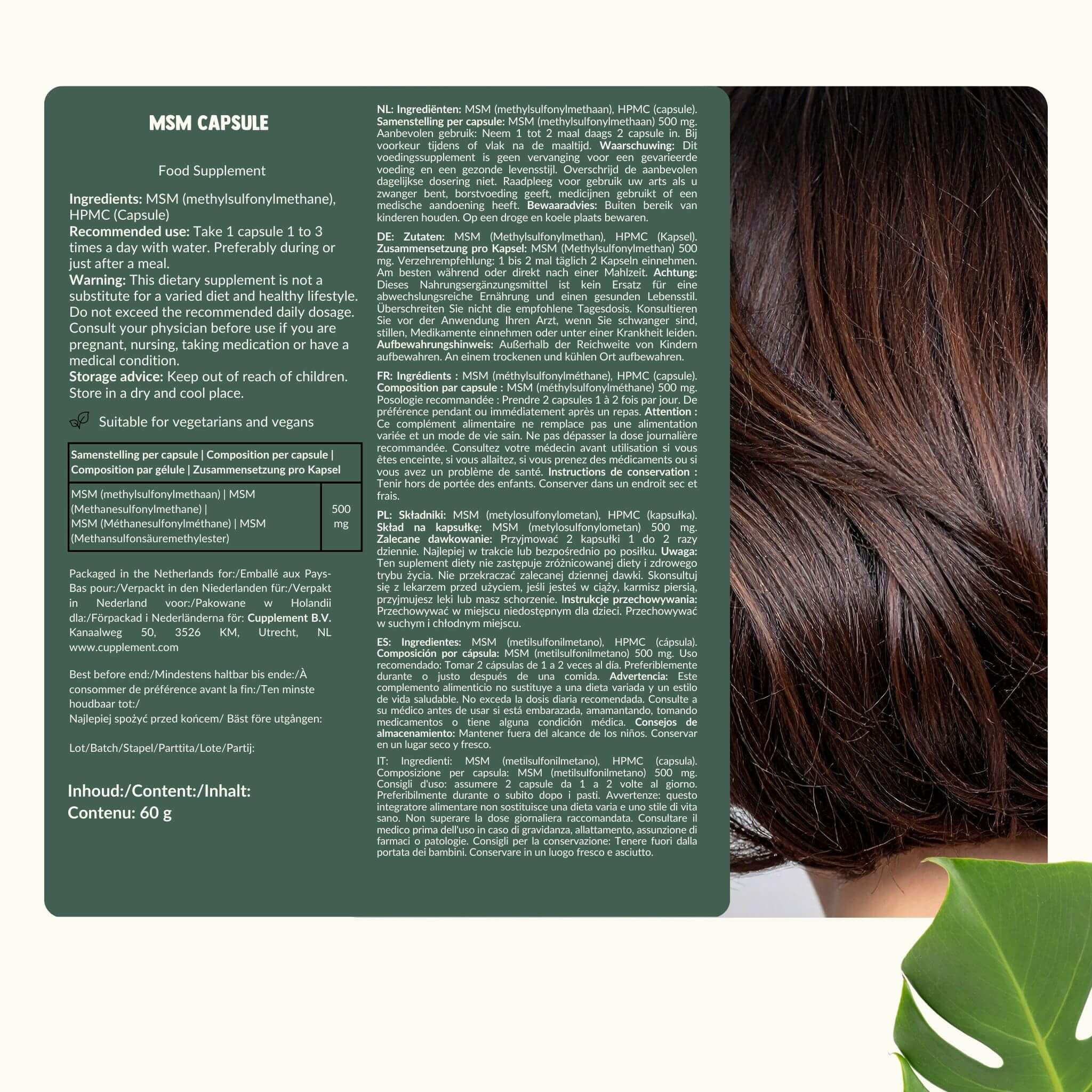 Cupplement b.v. - Wholesale Oral Supplement/Vitamin - MSM Capsules 500 mg -  60 Capsules6