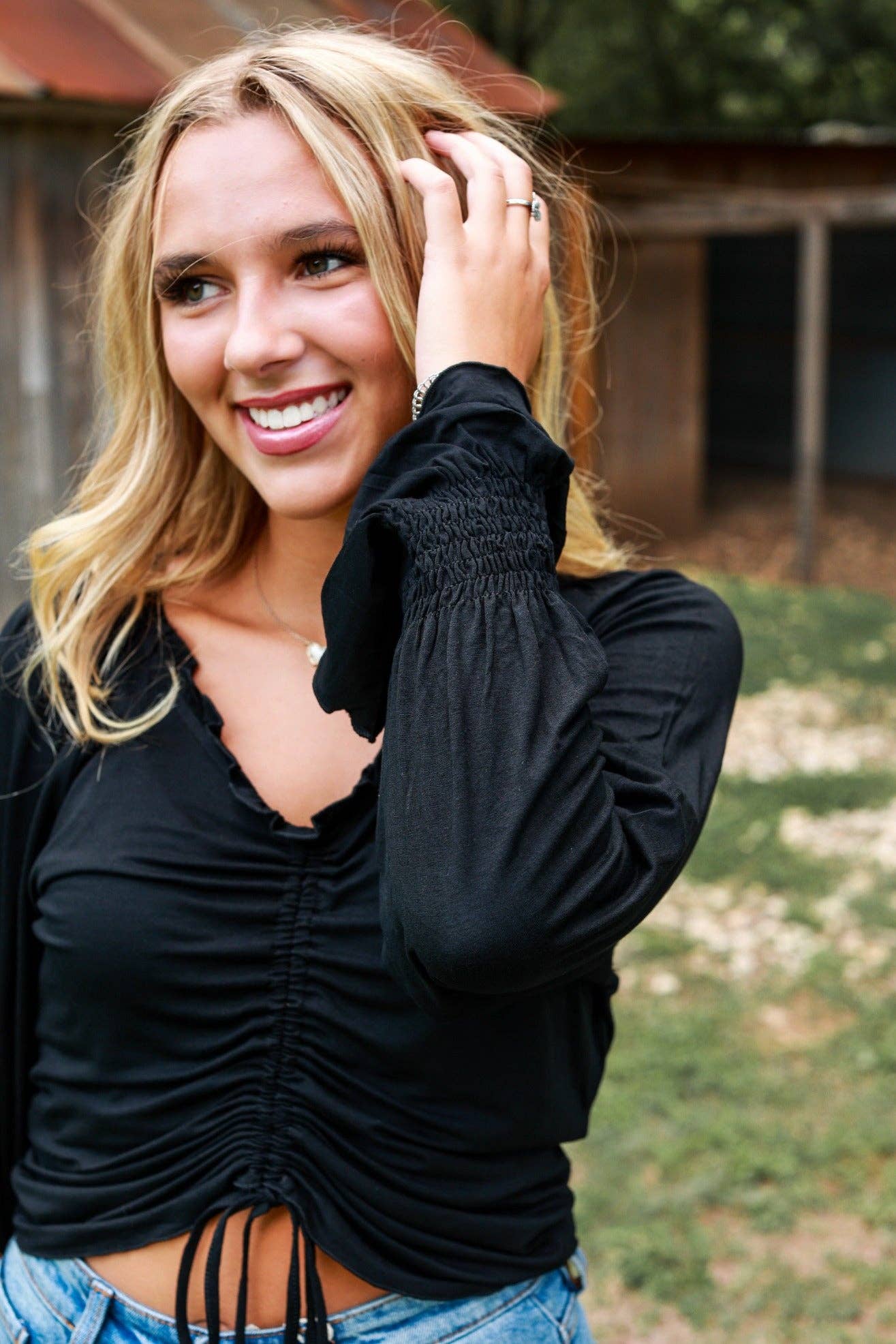 Let's Go Ladies Contemporary Top in Black for wholesale on Faire1