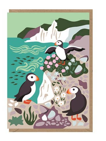 N33 Puffins - Wenskaart voor wholesale door Earlybird Designs