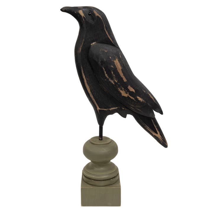 Distressed Carved Wooden Crow Pedestal - 17”H for wholesale by The Hearthside Collection