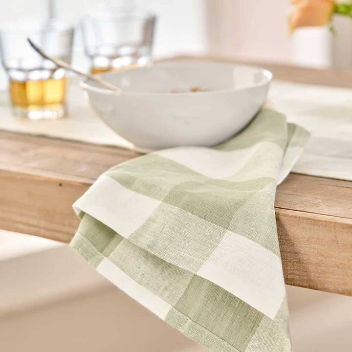 Sophie Allport - Wholesale Dinner & Cloth Napkin - Sage Green Gingham Linen Napkins (Set of 4)