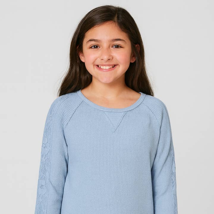 39847K Girls 6-16 Heathered Thermal Knit w/Lace Trim for wholesale by Puzzles Enterprises