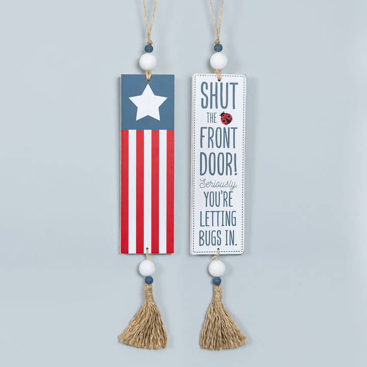 Devanie At Home (Formerly Adams & Co.) - Wholesale Sign - 45152 - 3x16 hang wood sign (FLAG/SHUT) Americana CLEARANCE