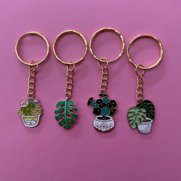 Plant Keyring Potted Plant Cactus Plant Keyring Enamel Charm for wholesale by Roshni Desai & Things
