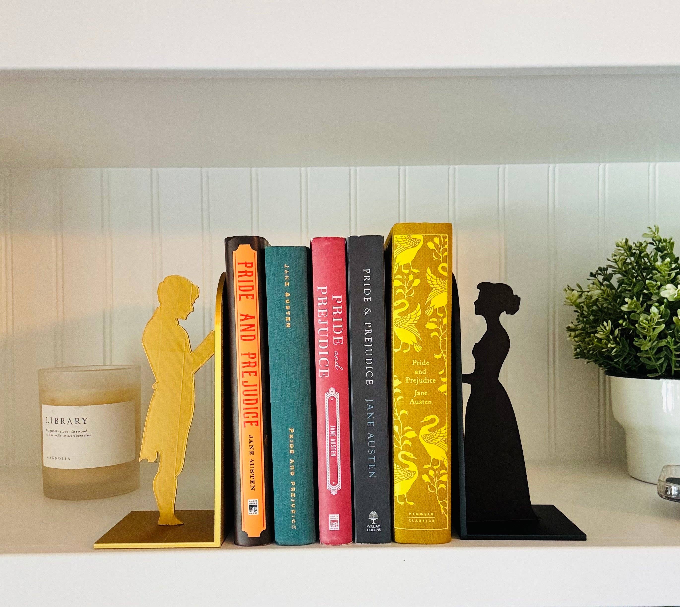 Modern Home Decorations - Wholesale Bookend - Pride and Prejudice Bookends | Literary Decor | Book Lover Gift | Regency Style Bookends | Elizabeth and Darcy Silhouette Bookends |BookNook11