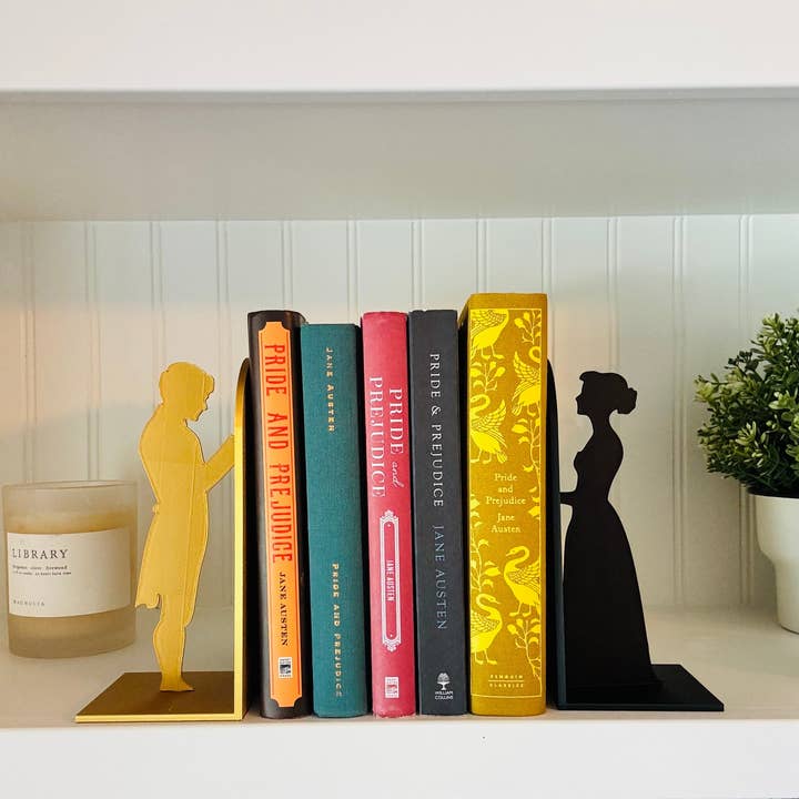 Modern Home Decorations - Wholesale Bookend - Pride and Prejudice Bookends | Literary Decor | Book Lover Gift | Regency Style Bookends | Elizabeth and Darcy Silhouette Bookends |BookNook11