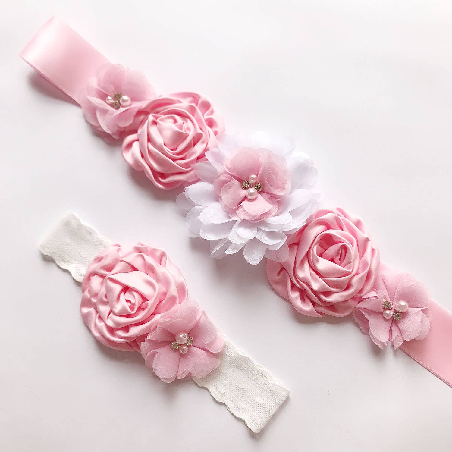 Floris Linens – wholesale Fashion headband – women's – Floral Flower Girl Sash, Bridal Belt, Matching Headband5