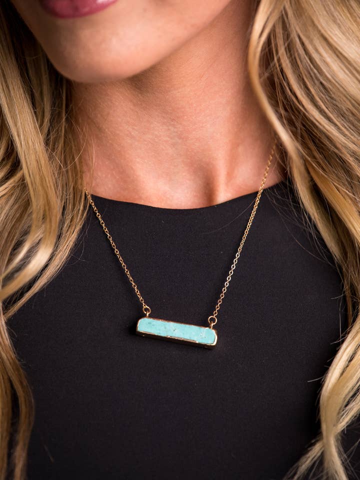 Dainty Gold Necklace w/Turq Bar for wholesale by West & Co.