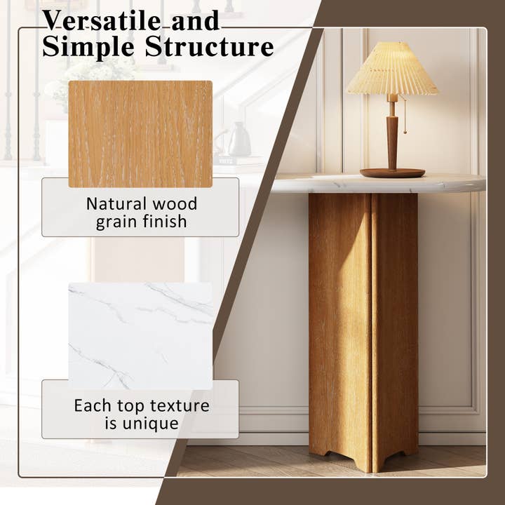 HOMYCASA DESIGN INC - Wholesale Console Table - Narrow Console Table Oval Faux Marble Top Natural+White5