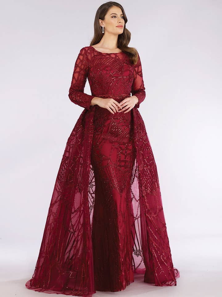 Lara New York - Wholesale Gown - Women's - Lara 29633 - Gorgeous Overskirt Dress with Long Sleeves4