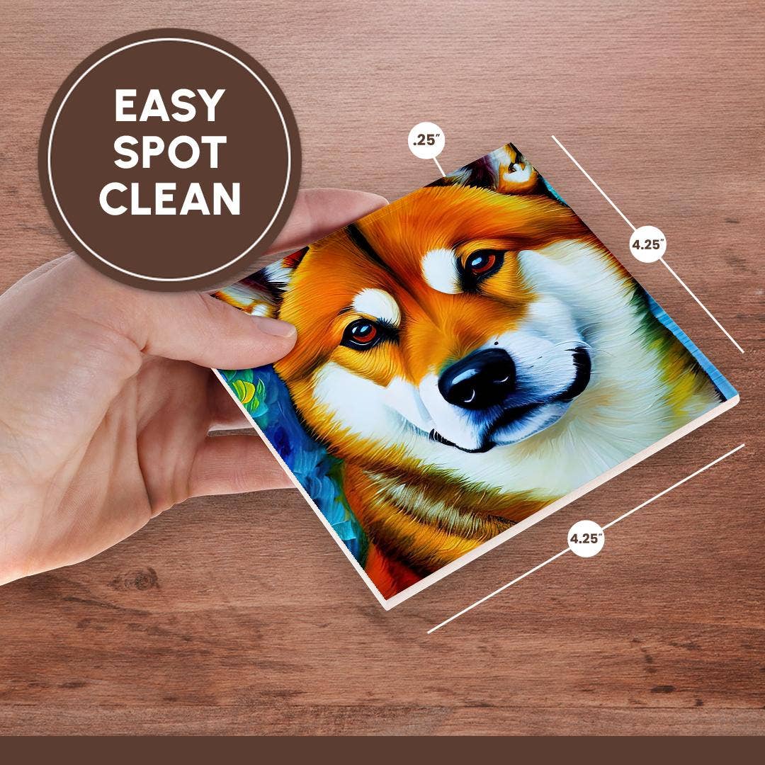 3dRose - Wholesale Coasters - 3dRose, Adorable Shiba Inu Dog Portrait On Blue. Awesome Gifts For Family, Charm, Coaster6