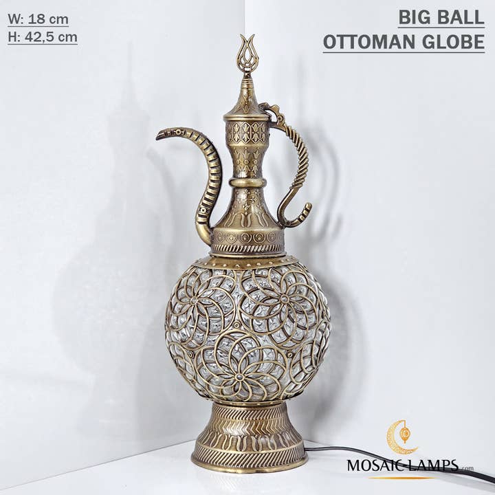 Mosaic Lamps - Wholesale Accent/Desk Lamp - Blown Glass 18 cm Globe Pitcher Table Lamp, XL Laser Metal B