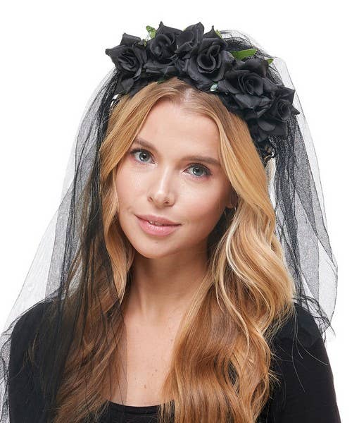 KBW Global Corp. - Wholesale Fashion Headband - Unisex - Black Rose Veil Headband0