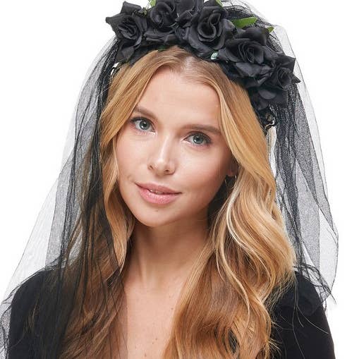 Black Rose Veil Headband for wholesale by KBW Global Corp.