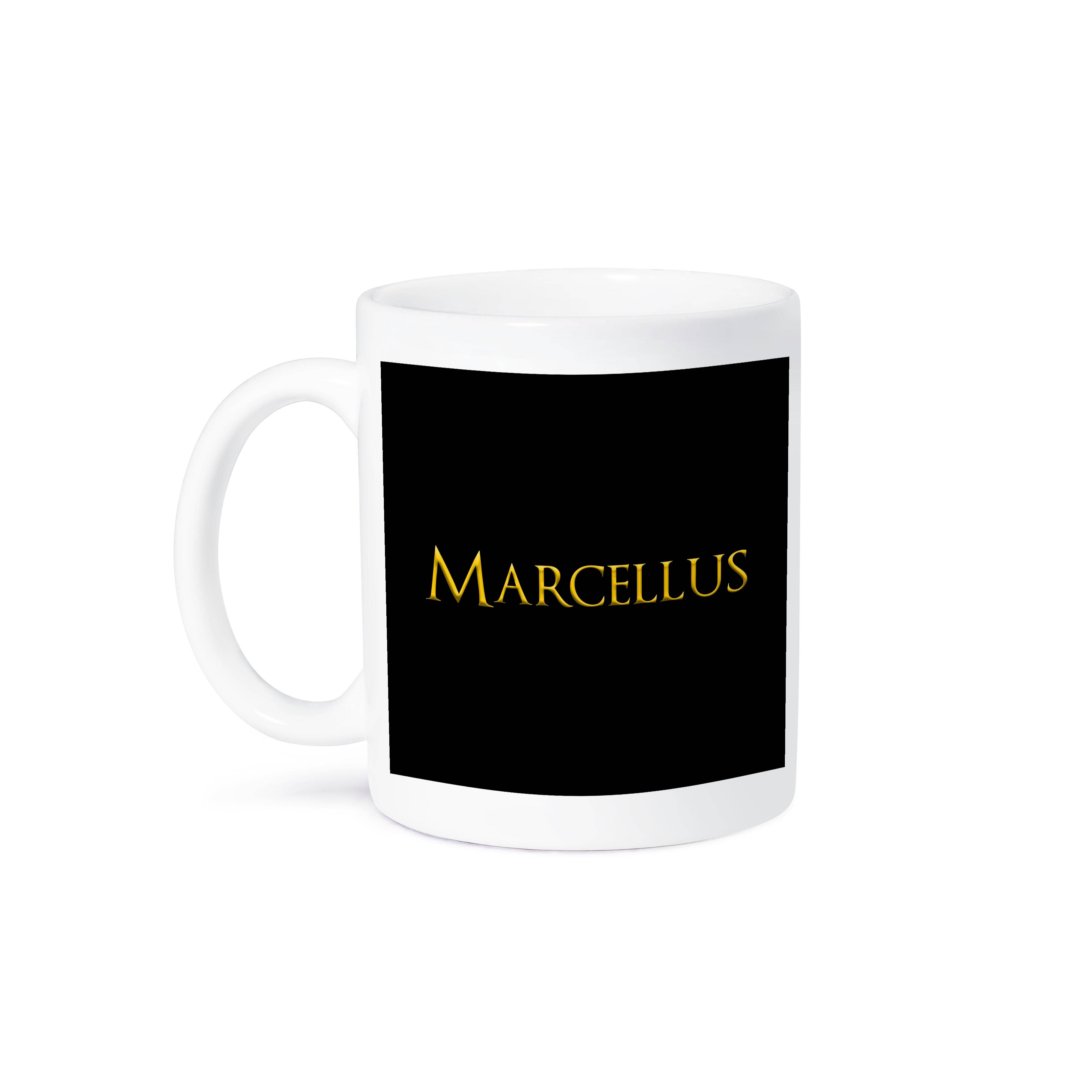 3dRose - Wholesale Coffee Mug - 3dRose, Marcellus Popular Baby Boy Name In America. Yellow On Black Gift, Mug8