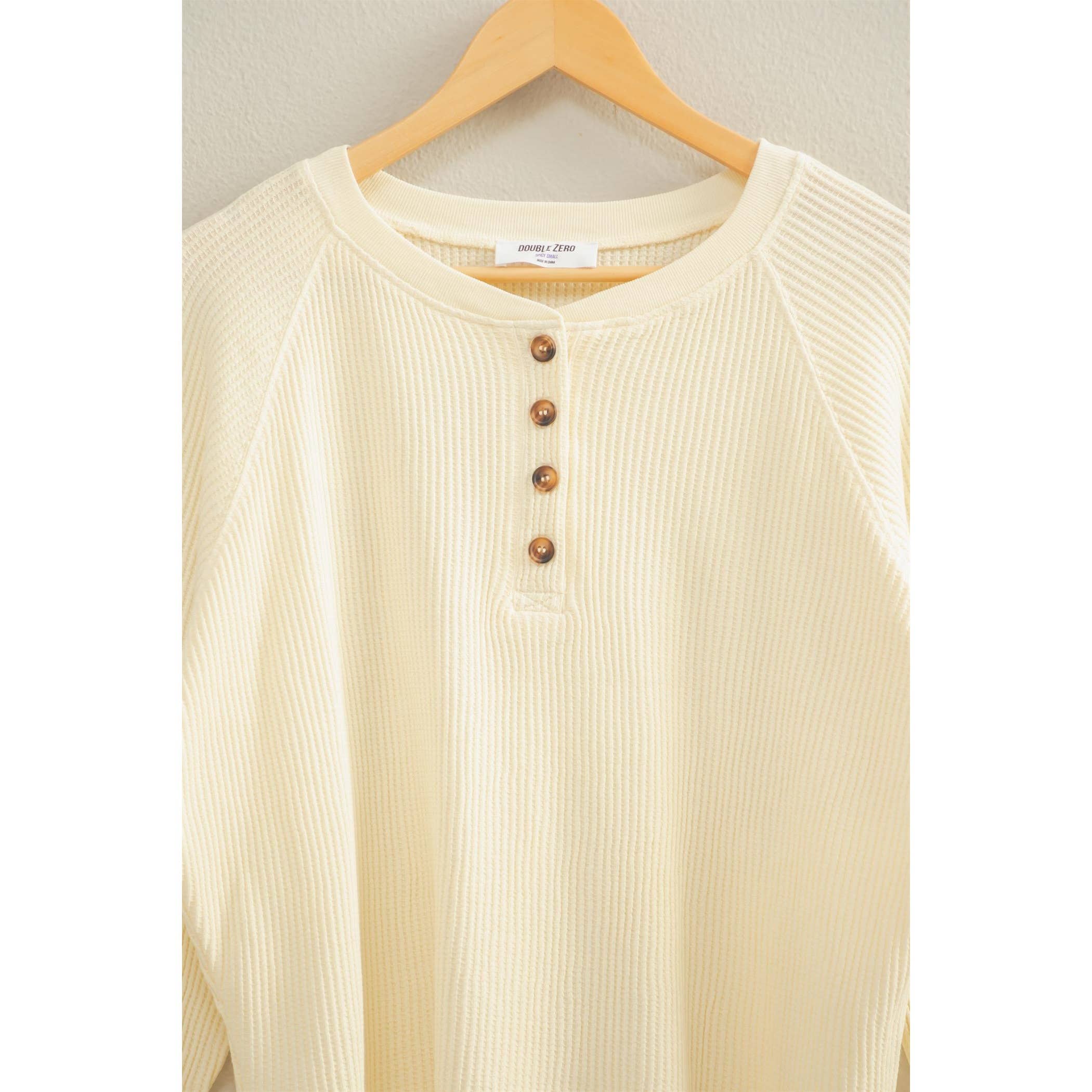 Double Zero - Wholesale Sweatshirt - Women's - Mineral Washed Henley Waffle Raglan Sleeve Top3