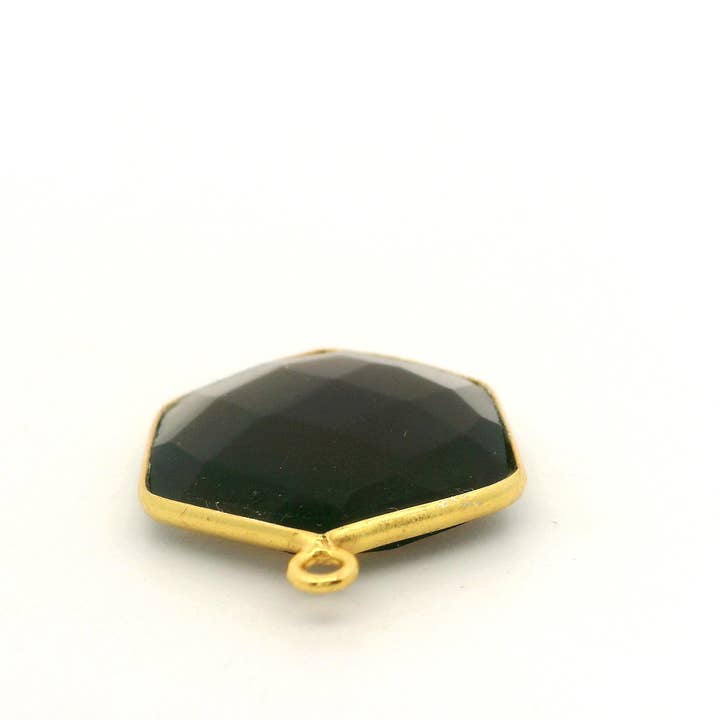 Purity Beads - Wholesale Individual Charm/Pendant - Black Onyx Hexagon Corner Loop Pendant 12mm 15mm 18mm | One Loop Gold Plated Over Sterling Silver and Sterling Silver Gemstone Pendant2