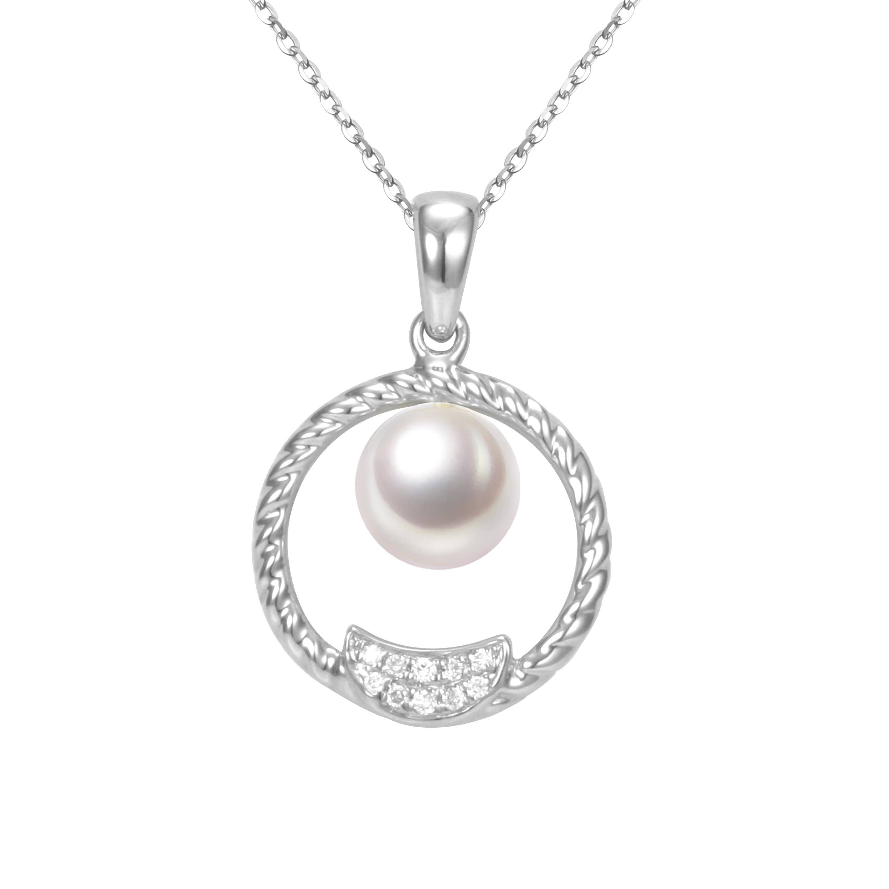 Timeless Pearl - Wholesale Pendant/Charm Necklace - G18K Diamond & Pearl Circle Pendant1