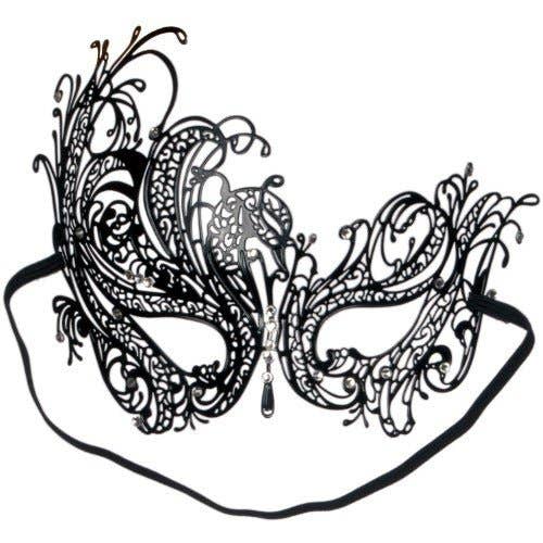 Party Expo, LLC - Wholesale Costume - Unisex - Jewel Metal Masquerade Laser Cut Half Mask - Black