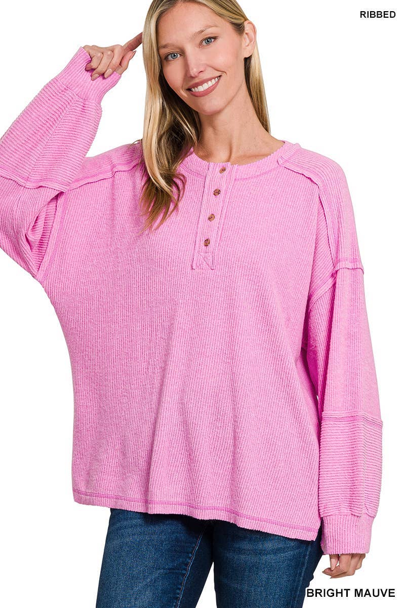 Vanilla Monkey - Wholesale Knit Sweater - Women's - Ribbed Brushed Hacci Melange Henley Sweater1