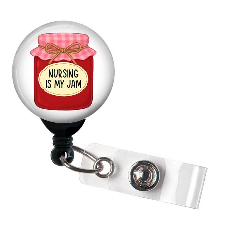 Porte-badge, badge enrouleur "Nursing is my Jam" pour la vente par Good Girl Gone Badge