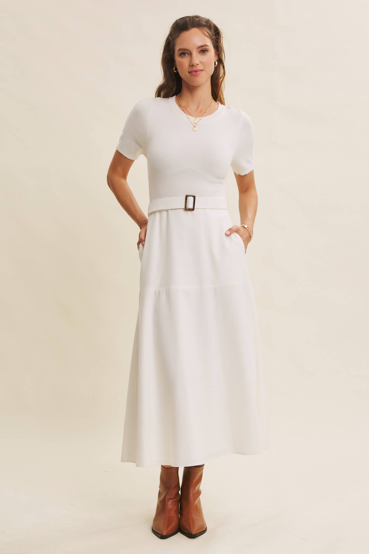 in february - Wholesale Dress - Women's - PHOTOGRAPHS LIKE A DREAM BELTED SWEATER TWOFER MIDI DRESS9