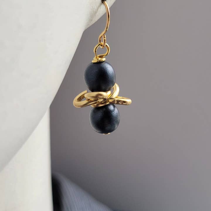 Gold & Blue Beaded "Blueberry" Earrings/ Vintage Inspired for wholesale by Teahan K Jewelry