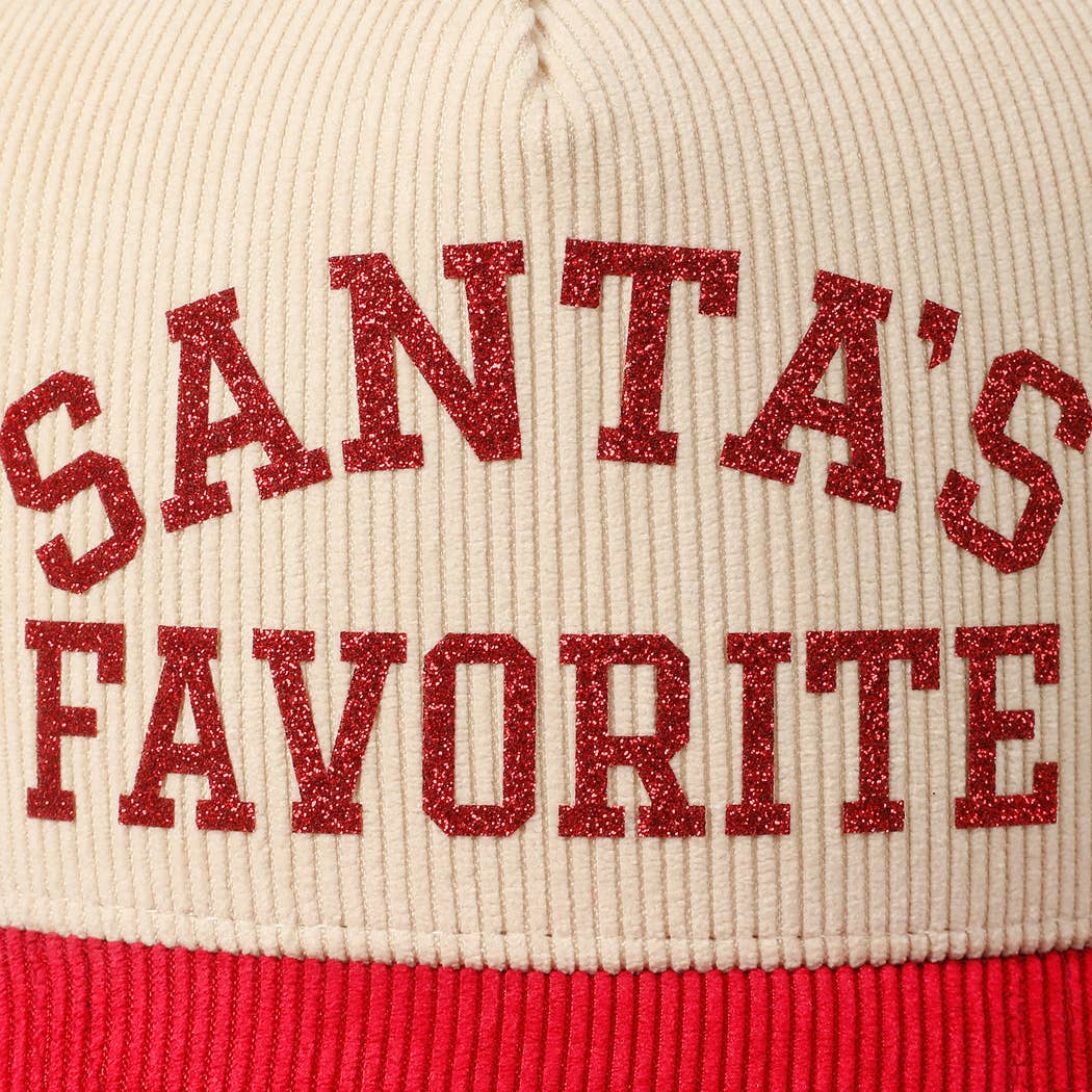 Fashion City - Wholesale Baseball Cap - Unisex - Santa's Favorite Glitter Text 5 Panel Corduroy Cap7