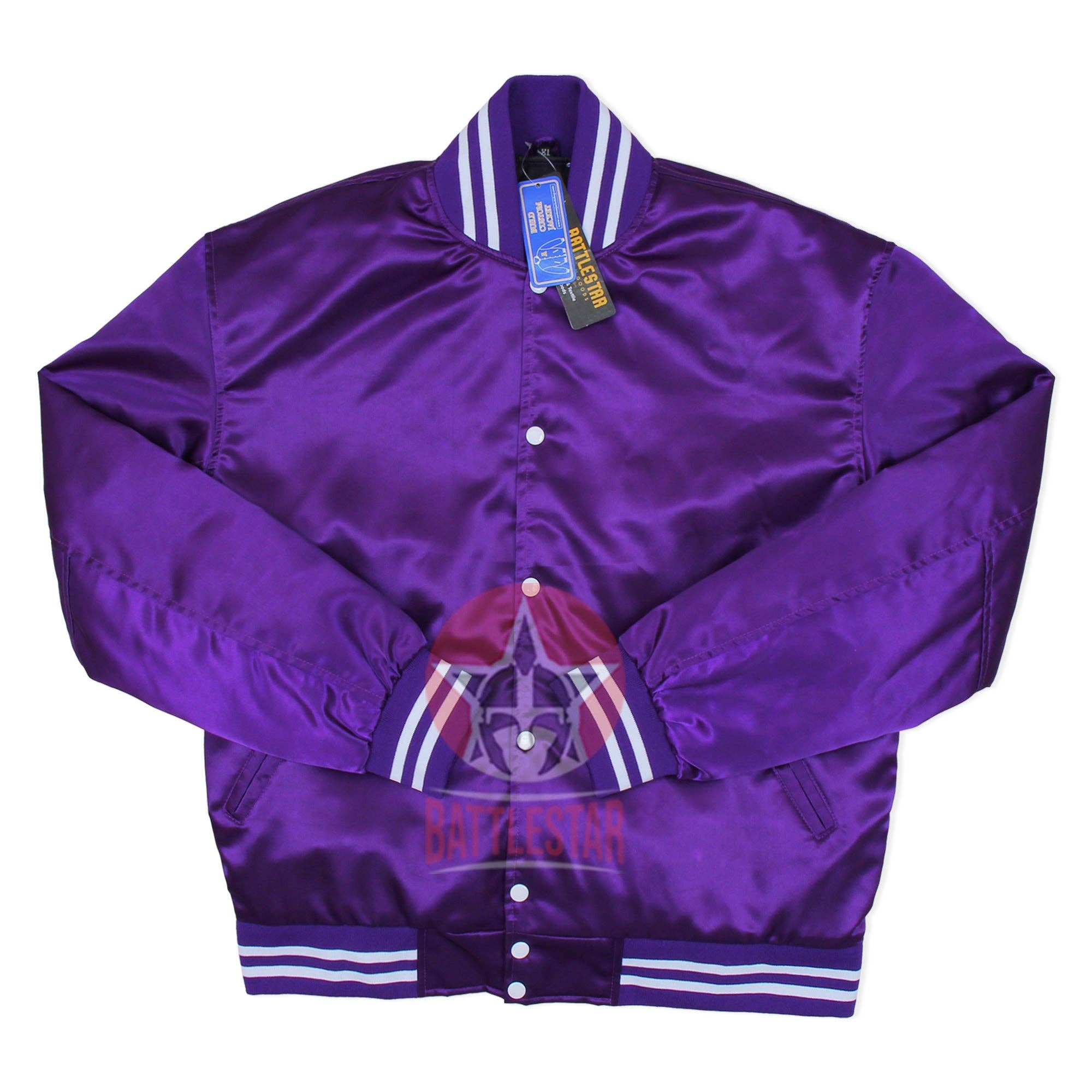 Eastworth Industries - Wholesale Varsity/Baseball Jacket - Men's - Purple Satin Varsity Baseball Jacket Purple White Rib0
