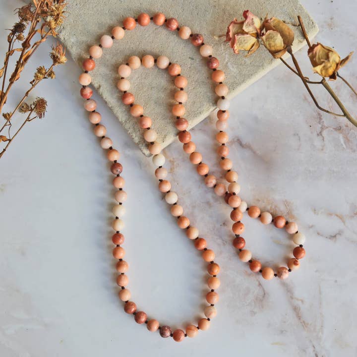 36" 8MM gepolijste roze aventurijn Infinity ketting voor wholesale door IST Jewelry