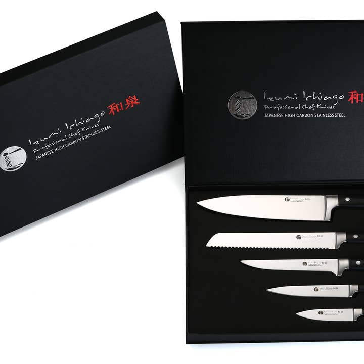 Ed Mahony - Wholesale Knife Set - IZUMI ICHIAGO- 5pcs Chef set w/bamboo holder&grinding stone2